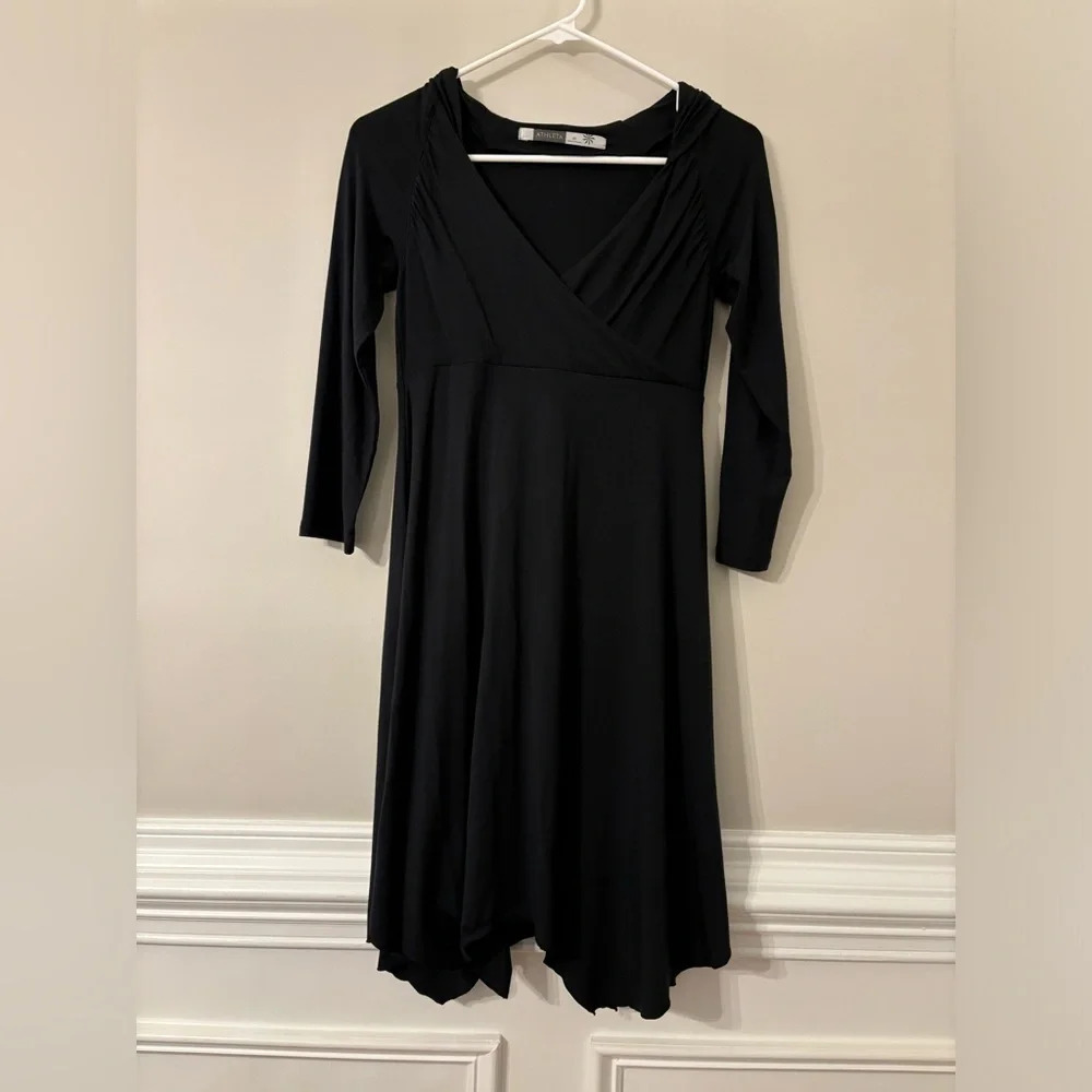 Athleta Lightweight Hooded Long Sleeve Asymmetric Hem Fit Flare Dress X-Small‎